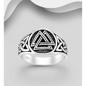 Sterling Silver Oxidized Celtic And Valknut RingSize 7